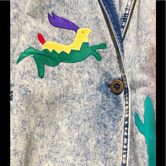 Vintage GEORGI DUWE Jean Coat Sz L Acid Wash Blue Denim Embroidery Duster Jacket - Picture 3 of 6